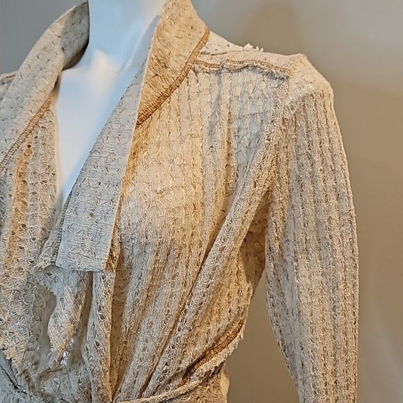 Nick & Mo Lace Open Front Boho Cream Beige Knitted Cardigan - Picture 2 of 8